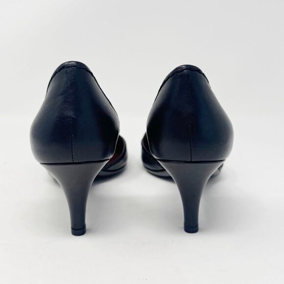 PRADA | Black Leather Heels with Silver Buckle D’Orsay Pumps Women’s Size 39 - Picture 6 of 12